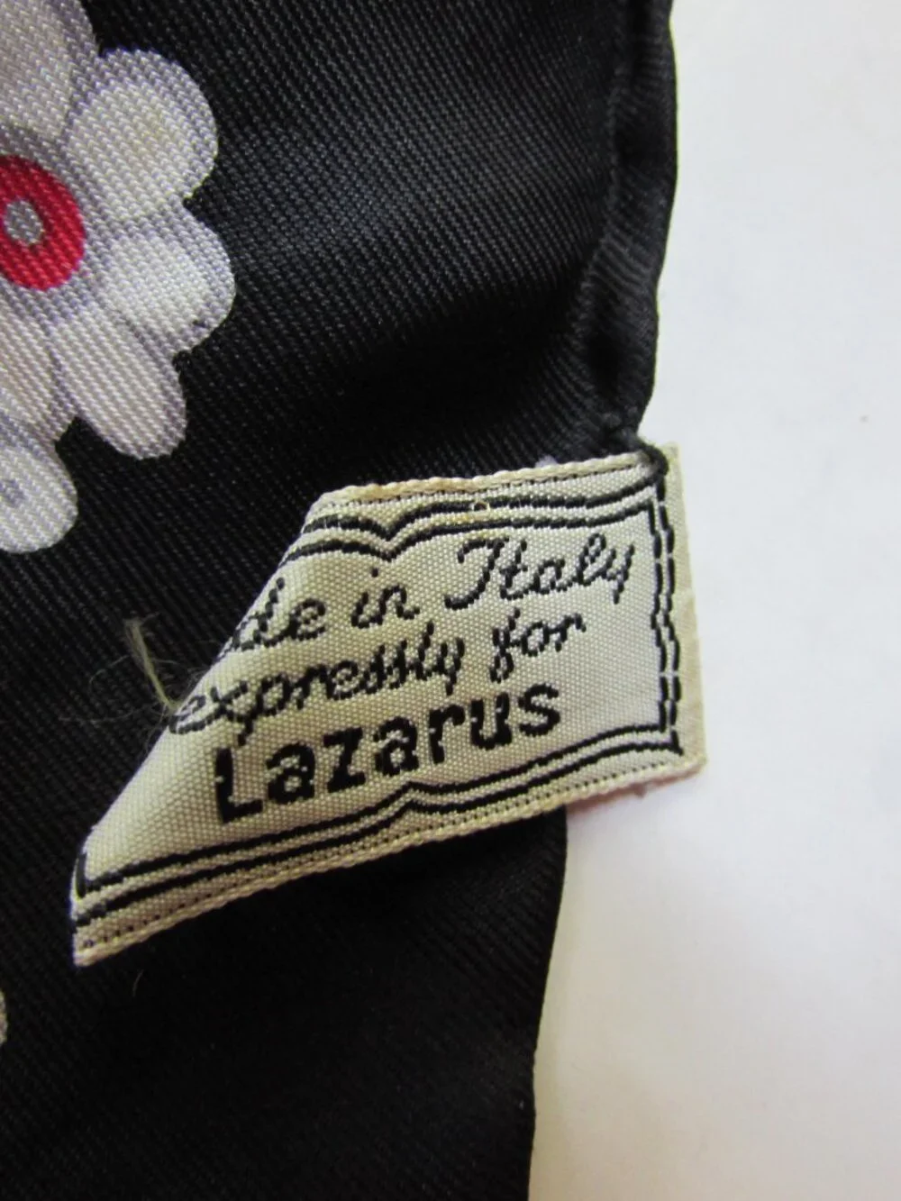 Lazarus Silk Scarf Made in Italy Black with Pink Blossoms
